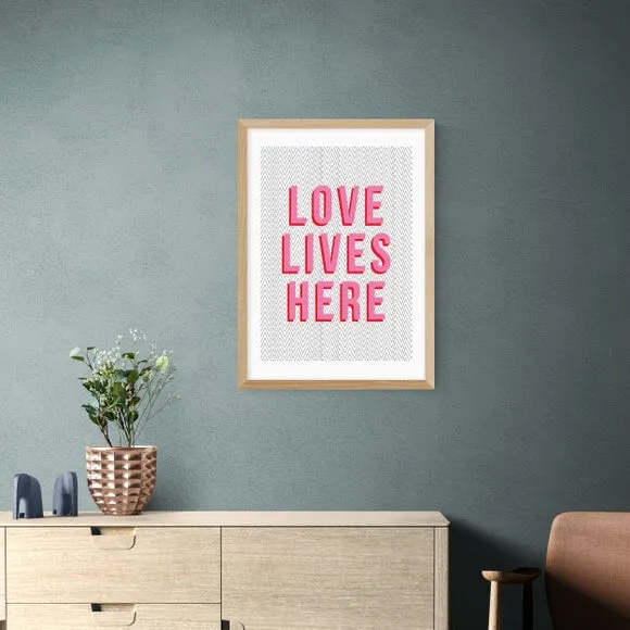 Love Lives Here Wall Print - Pink