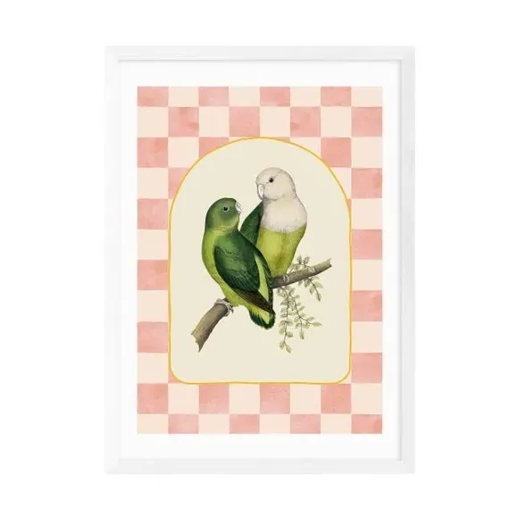 Lovebirds Wall Print - Pink, Archival Paper