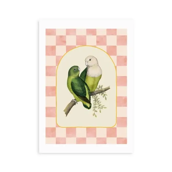 Lovebirds Wall Print - Pink, Archival Paper