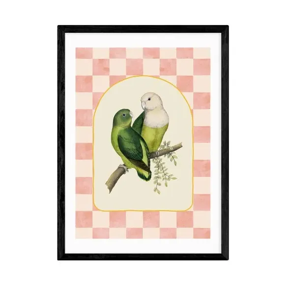 Lovebirds Wall Print - Pink, Archival Paper