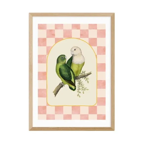 Lovebirds Wall Print - Pink, Archival Paper