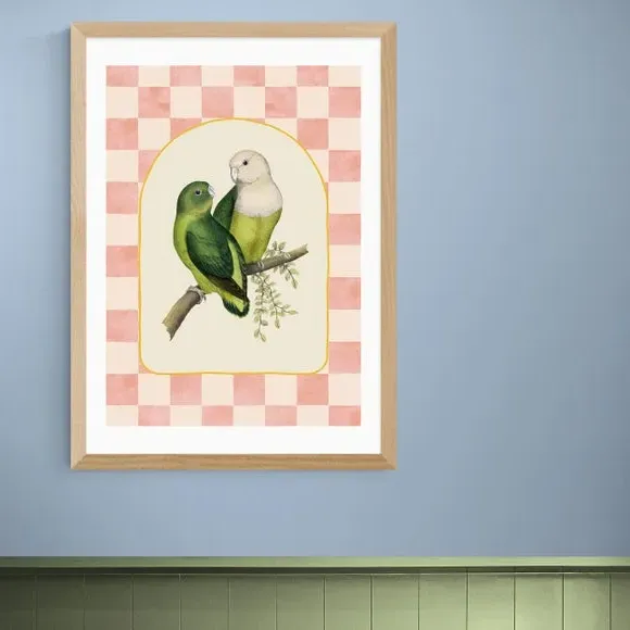 Lovebirds Wall Print - Pink, Archival Paper
