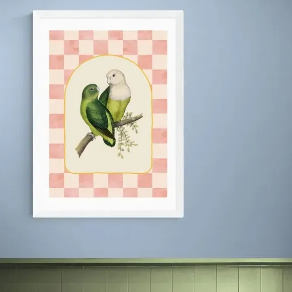 Lovebirds Wall Print - Pink, Archival Paper