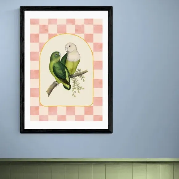 Lovebirds Wall Print - Pink, Archival Paper