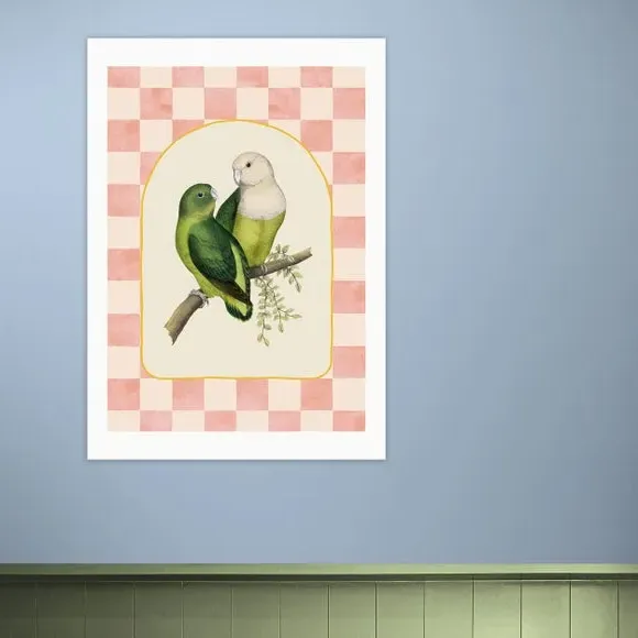 Lovebirds Wall Print - Pink, Archival Paper image