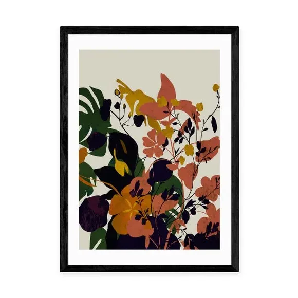 Meadow Flowers Leaves Wall Print - Brown