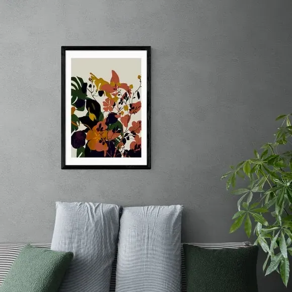 Meadow Flowers Leaves Wall Print - Brown