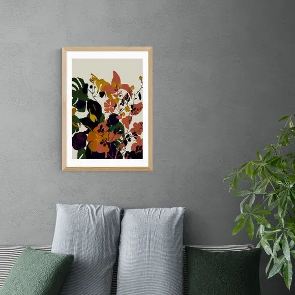 Meadow Flowers Leaves Wall Print - Brown