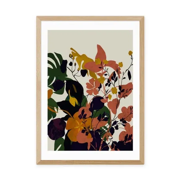 Meadow Flowers Leaves Wall Print - Brown