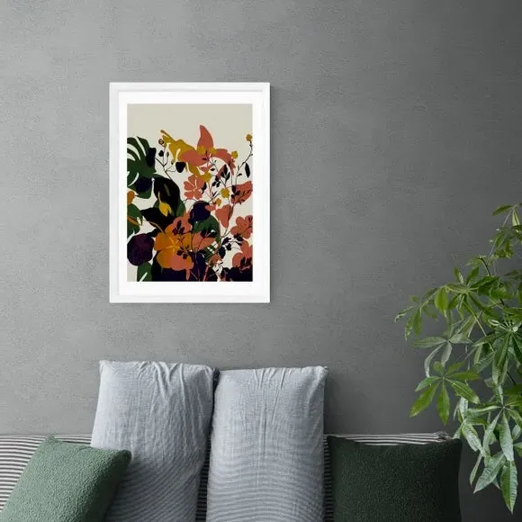 Meadow Flowers Leaves Wall Print - Brown