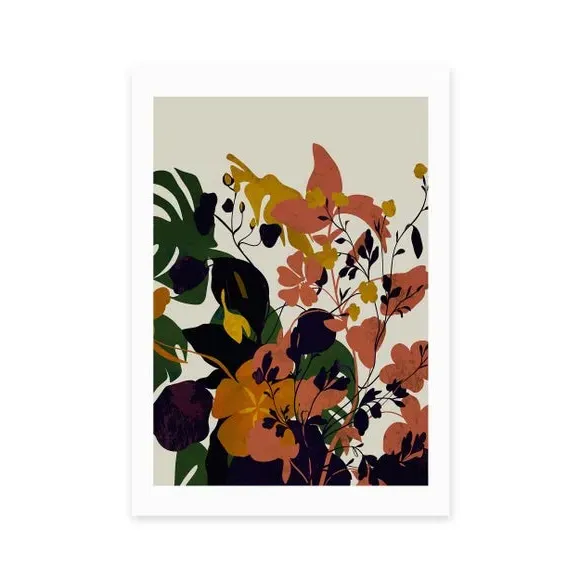 Meadow Flowers Leaves Wall Print - Brown