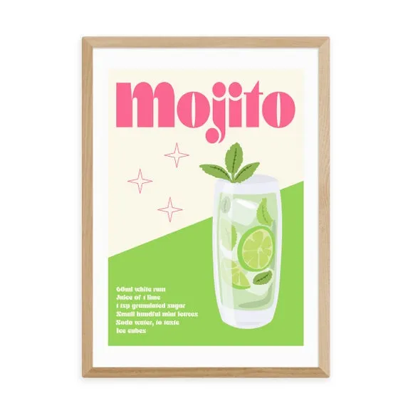 Mojito Cocktail Wall Print - Green