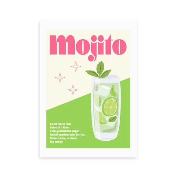 Mojito Cocktail Wall Print - Green