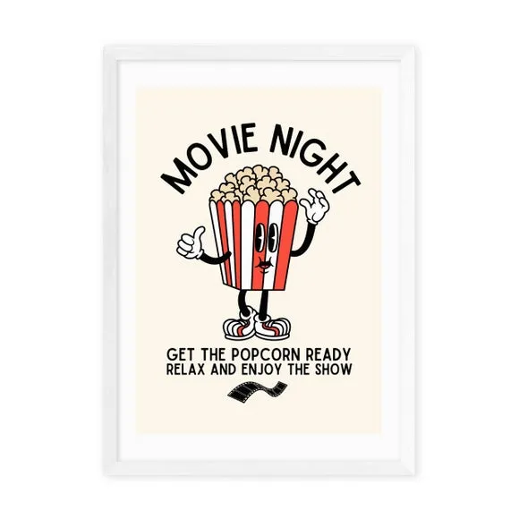 Movie Night Popcorn Wall Print - Red