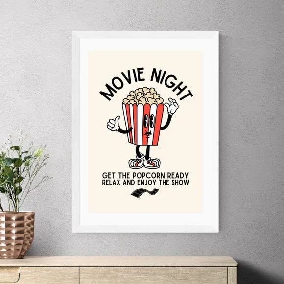 Movie Night Popcorn Wall Print - Red