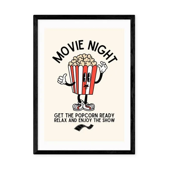 Movie Night Popcorn Wall Print - Red