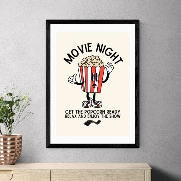 Movie Night Popcorn Wall Print - Red