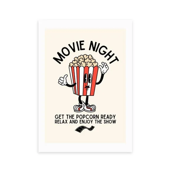 Movie Night Popcorn Wall Print - Red
