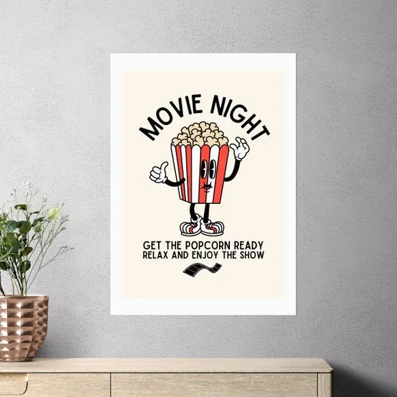 Movie Night Popcorn Wall Print - Red