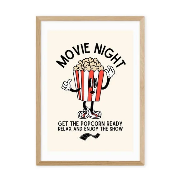 Movie Night Popcorn Wall Print - Red