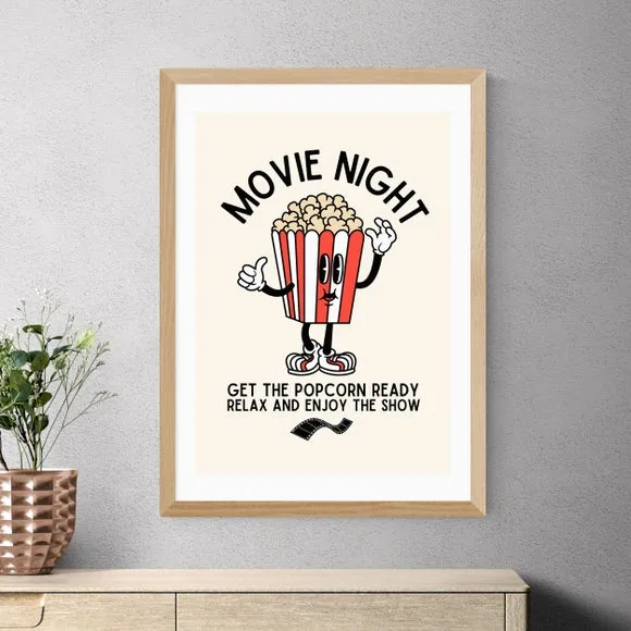 Movie Night Popcorn Wall Print - Red