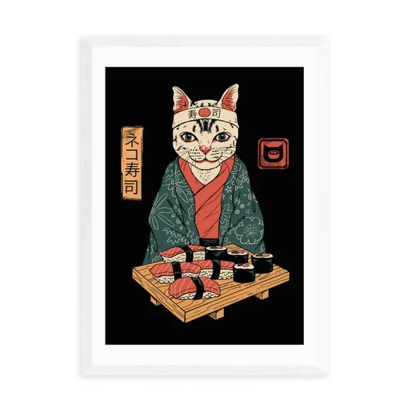 Neko Sushi Bar Wall Print - Multicolor, Paper