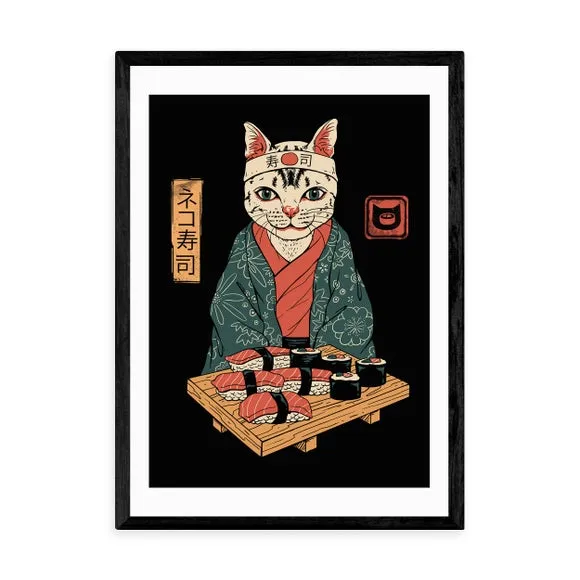 Neko Sushi Bar Wall Print - Multicolor, Paper