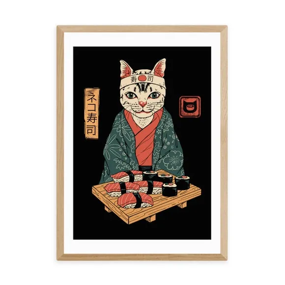 Neko Sushi Bar Wall Print - Multicolor, Paper