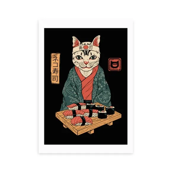 Neko Sushi Bar Wall Print - Multicolor, Paper