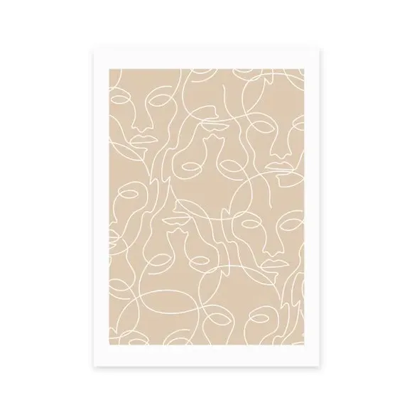 One Line Faces Wall Print - Natural
