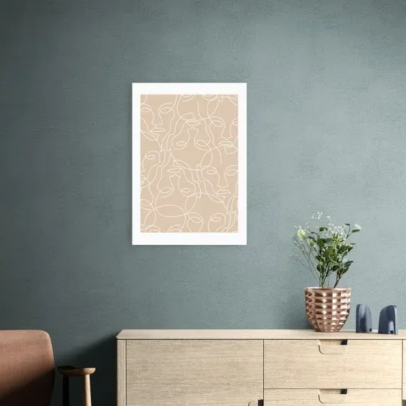 One Line Faces Wall Print - Natural