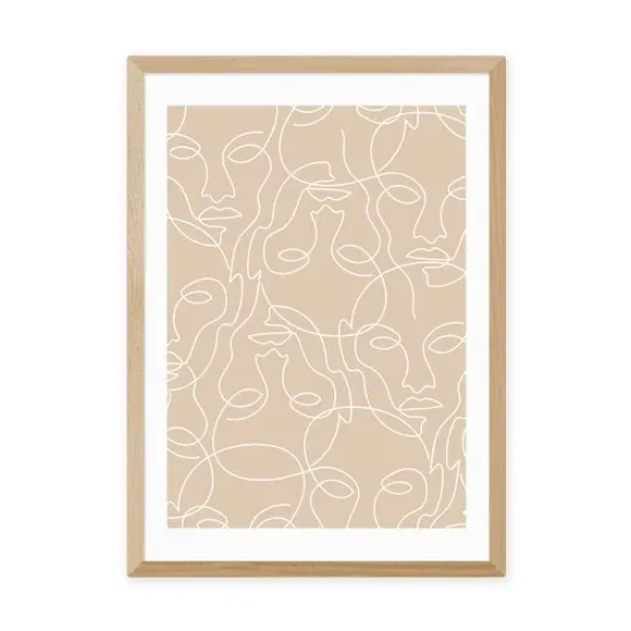 One Line Faces Wall Print - Natural