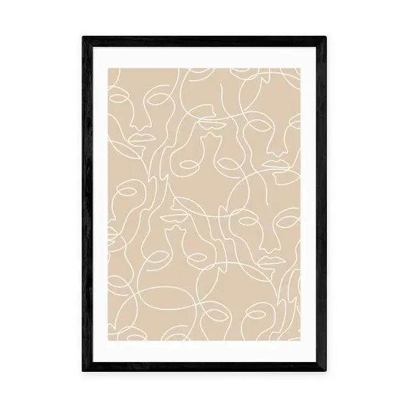 One Line Faces Wall Print - Natural