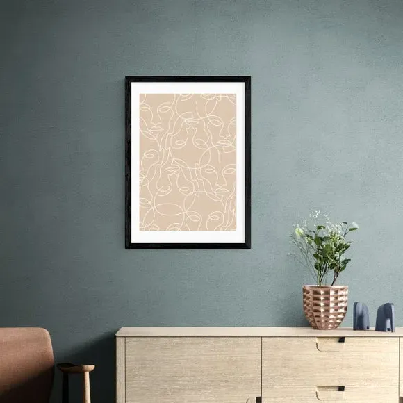 One Line Faces Wall Print - Natural