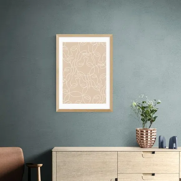 One Line Faces Wall Print - Natural