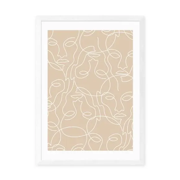 One Line Faces Wall Print - Natural