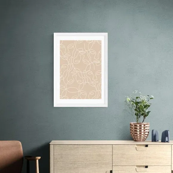 One Line Faces Wall Print - Natural