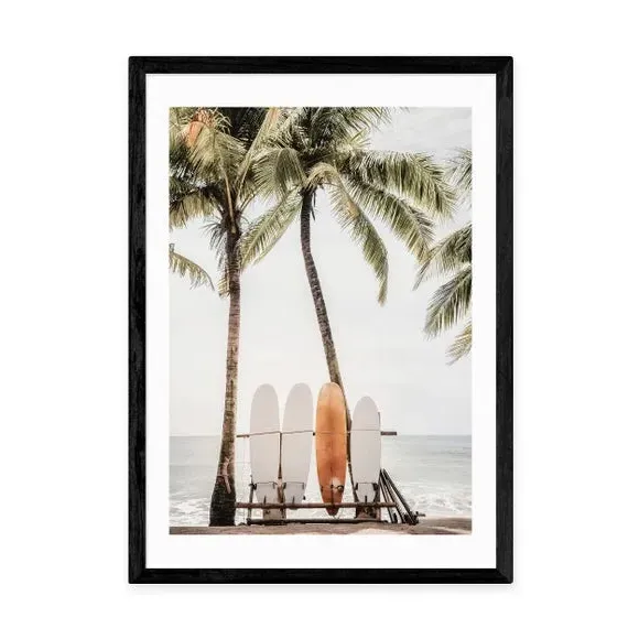 Orange Surfboard Wall Print - Multicolor