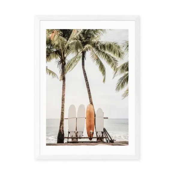 Orange Surfboard Wall Print - Multicolor
