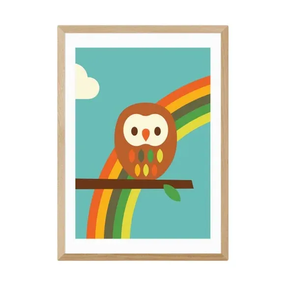 Owl and Rainbow Wall Print - Multicolor, Paper