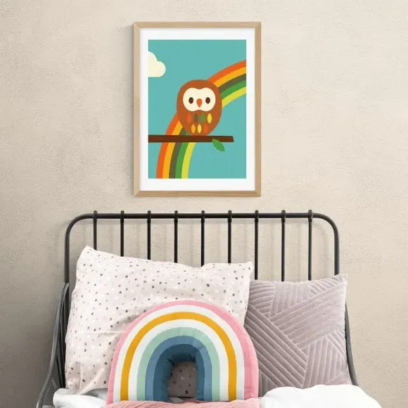 Owl and Rainbow Wall Print - Multicolor, Paper
