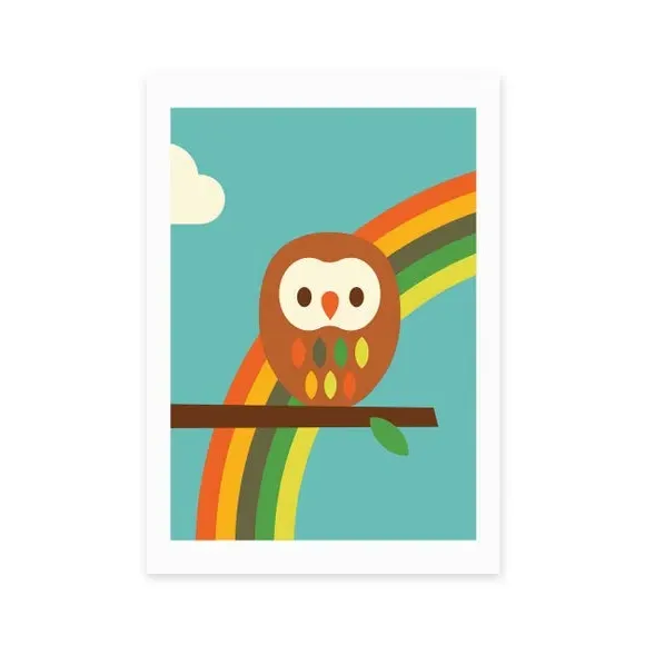 Owl and Rainbow Wall Print - Multicolor, Paper