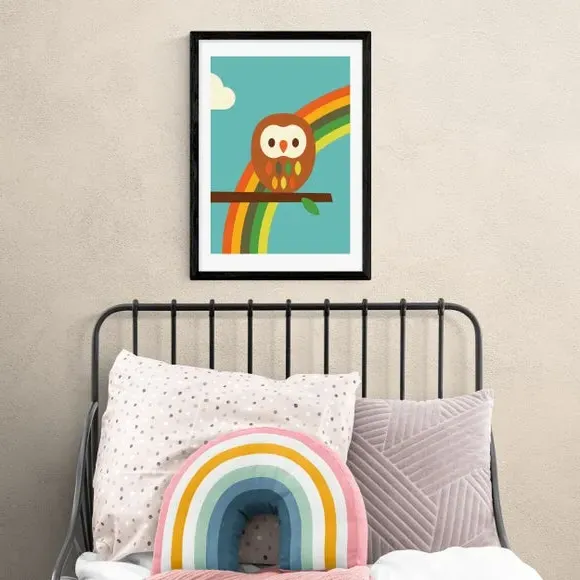 Owl and Rainbow Wall Print - Multicolor, Paper