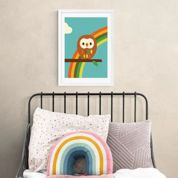Owl and Rainbow Wall Print - Multicolor, Paper