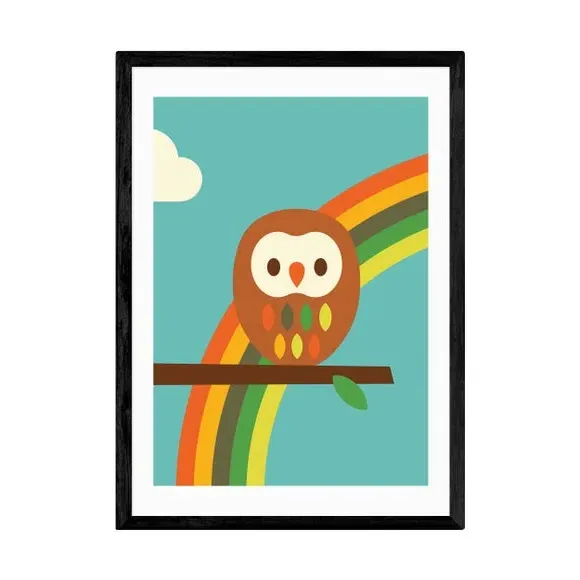 Owl and Rainbow Wall Print - Multicolor, Paper