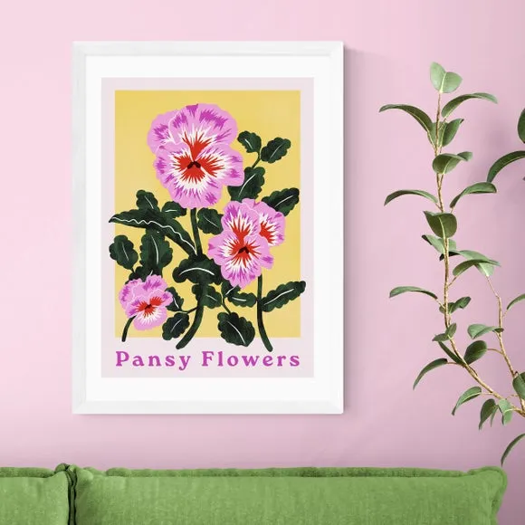 Pansy Flowers Wall Print - Pink, Paper