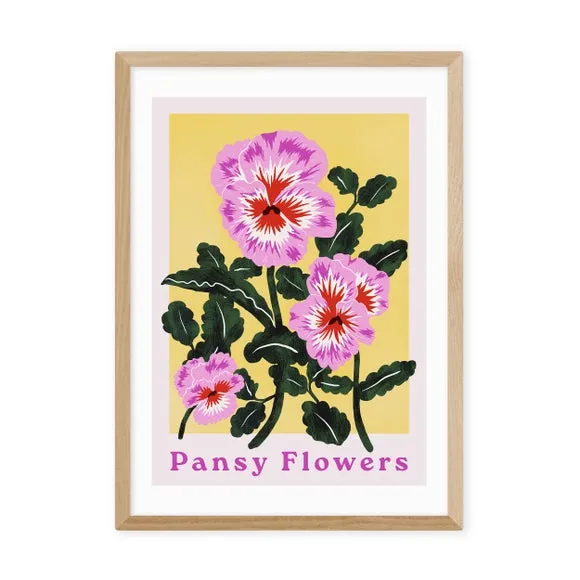 Pansy Flowers Wall Print - Pink, Paper