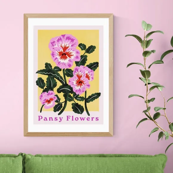 Pansy Flowers Wall Print - Pink, Paper