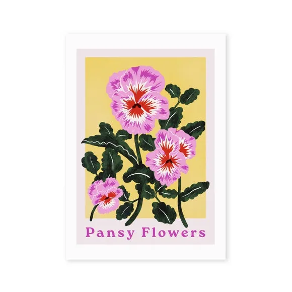 Pansy Flowers Wall Print - Pink, Paper