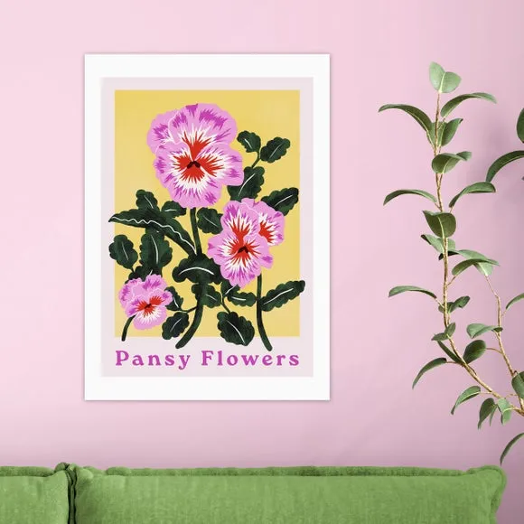 Pansy Flowers Wall Print - Pink, Paper image